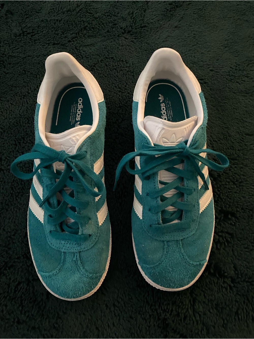 Adidas Teal Suede Gazelle Ortholite Sneakers with White Stripes